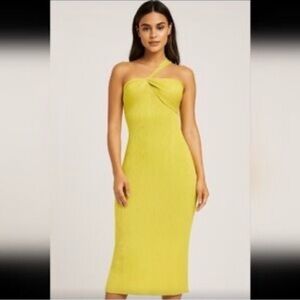 House of Harlow One-Shoulder Yellow Midi Dress